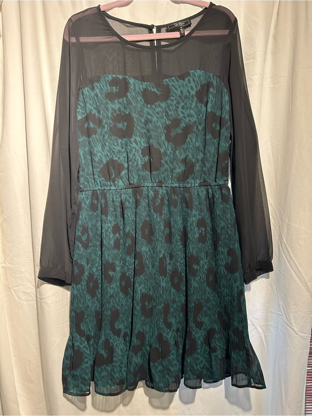 Jessica Simpson Jemmison Teal Leopard Pleated Chiffon Dress Size M 2012